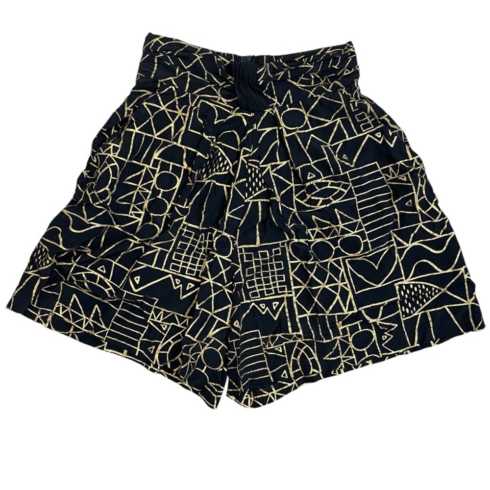 Escapadia Vintage 80s Black & Gold Geometric Patterned Wide Shorts
